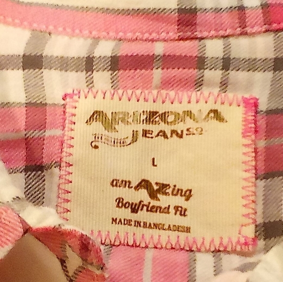 Arizona Jean CO. - Button Up Flannel Plaid Shirt, Boyfriend Fit, Long... - Picture 6 of 10